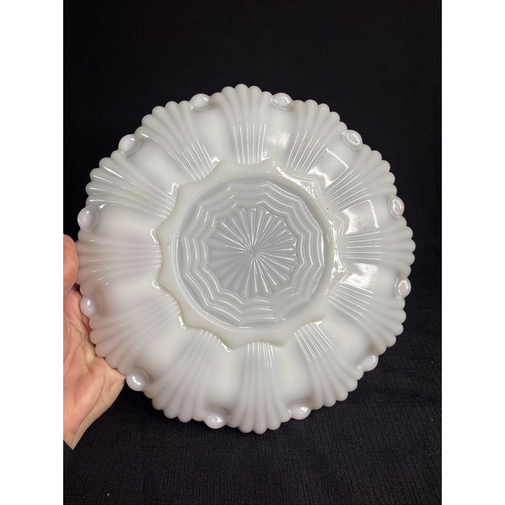 Anchor Hocking Fire King White Gold Deviled Egg Serving Tray Vintage Glass 10in
